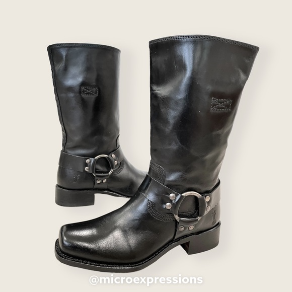 RARE Frye 150th ANNIVERSARY Harness 12R Black Leather Moto Cowboy Rodeo Boots - Picture 10 of 16